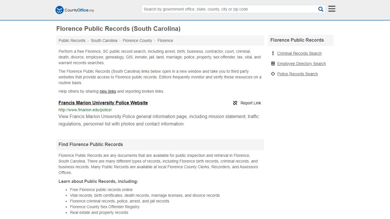 Public Records - Florence, SC (Business, Criminal, GIS, Property ...